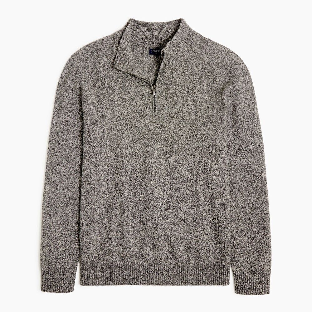 J Crew Supersoft lambswool blend mock neck zip sweater gray heathered marled M